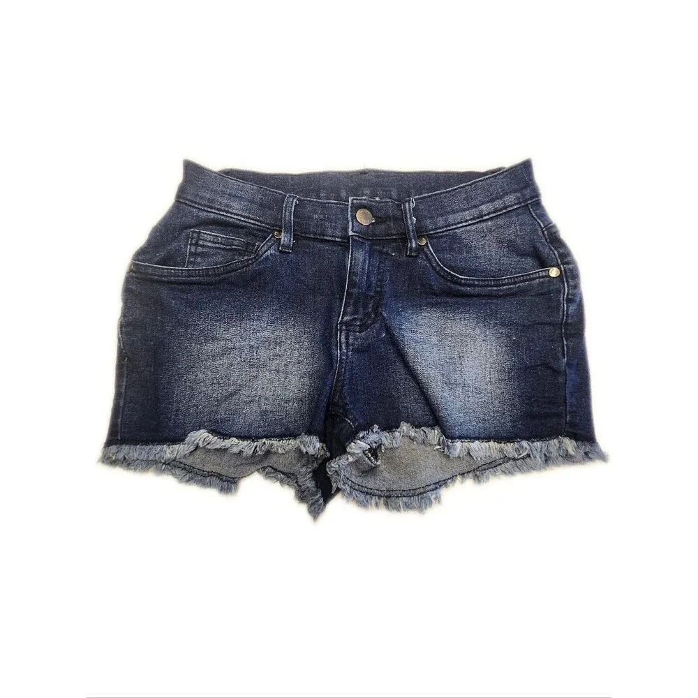 VENUS (Jeans & Polo) Low Rise Dark Blue Wash Cut Off Denim Shorts, 2